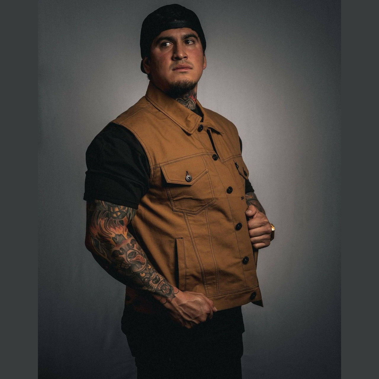 Escobar Traditional Collar Tan Canvas Mens Vest - Rebel Reaper Clothing Company Men's Vest