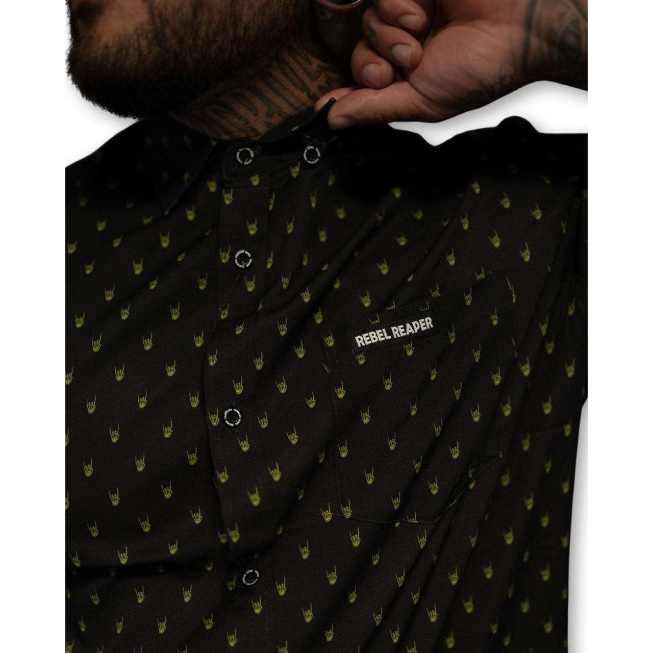 Metal Hand | Button Up Shirt | Black & Yellow