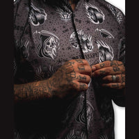 Thumbnail for Reaper Tattoo Flash | Button Up Shirt | Grey