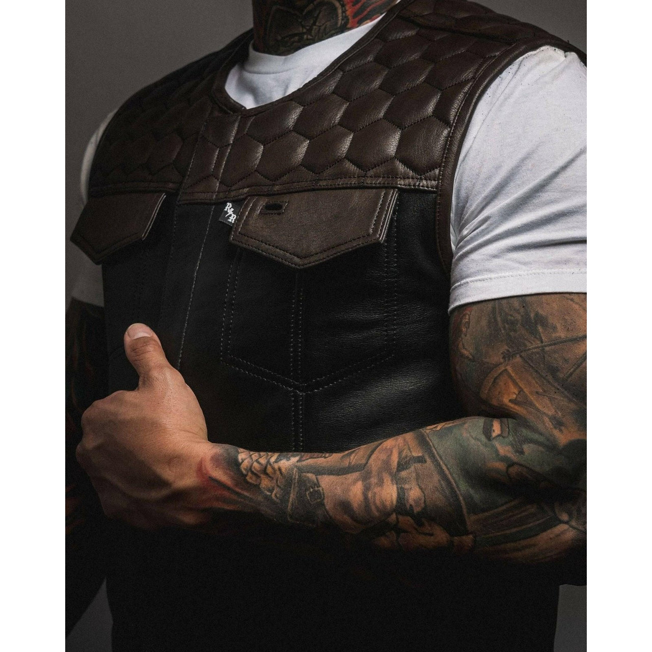 Harvester of Dusk Brown Leather Mens Vest
