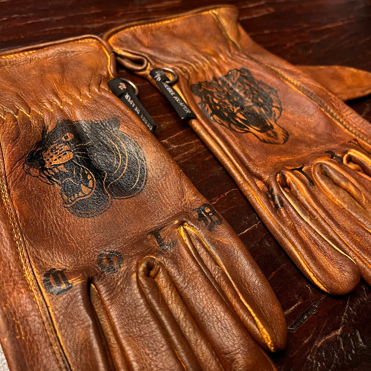 Roper Stay Cold Printed Distressed Brown Leather Gloves - Leather Gloves - Rebel Reaper Clothing Company