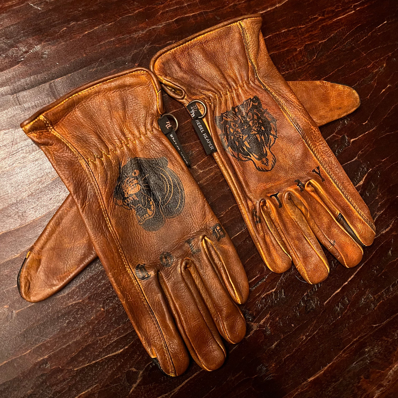 Roper Stay Cold Printed Distressed Brown Leather Gloves - Leather Gloves - Rebel Reaper Clothing Company