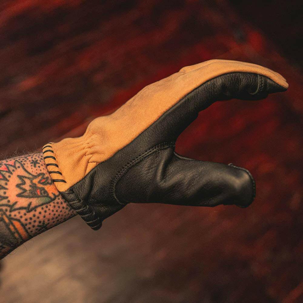 Leather Motorcycle Riding Gloves - Classic Roper - Tan - Rebel Reaper Clothing CompanyLeather Gloves