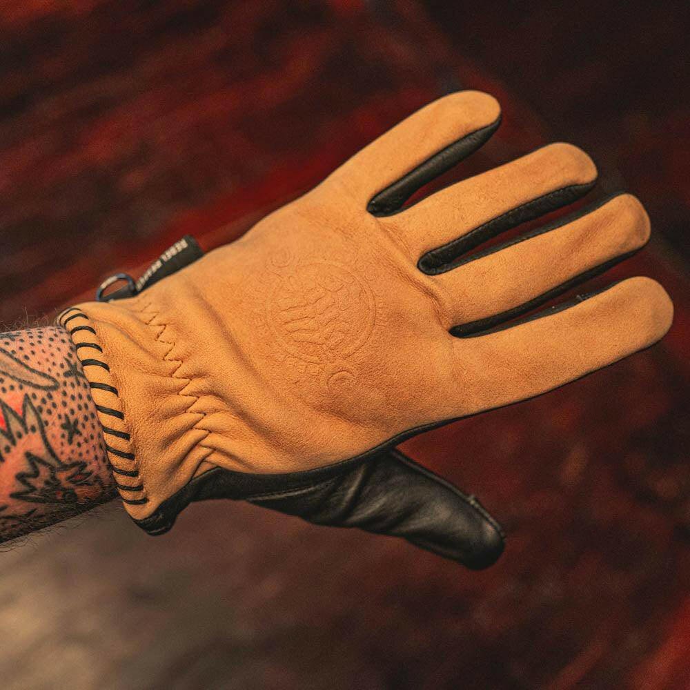 Leather Motorcycle Riding Gloves - Classic Roper - Tan