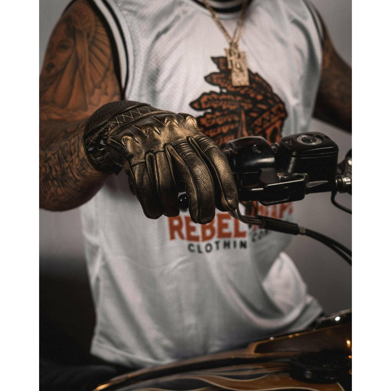 Leather Motorcycle Riding Gloves - Modern Roper - Black | Bronze