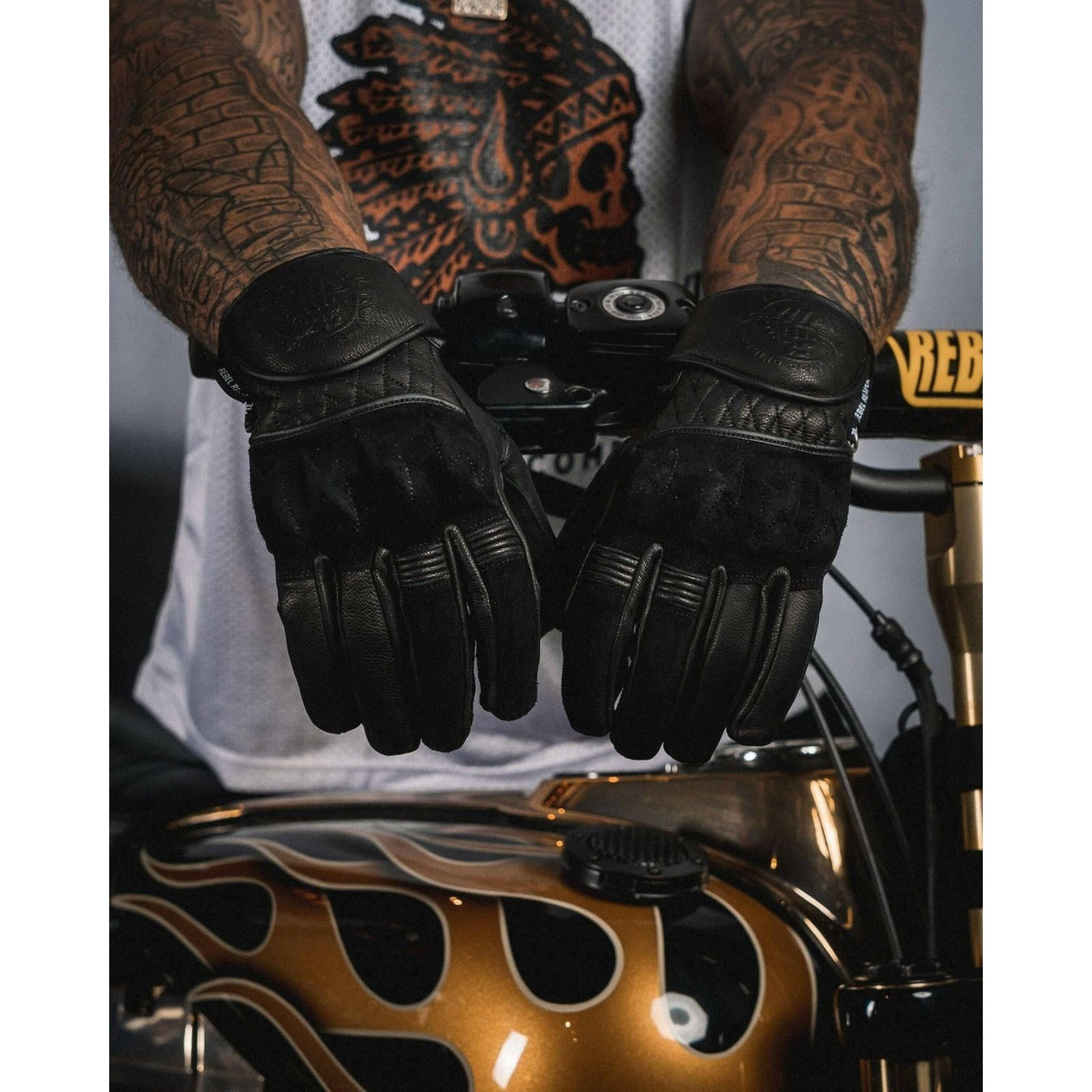 Leather Motorcycle Riding Gloves - Modern Roper - Black Suede - Rebel Reaper Clothing CompanyLeather Gloves