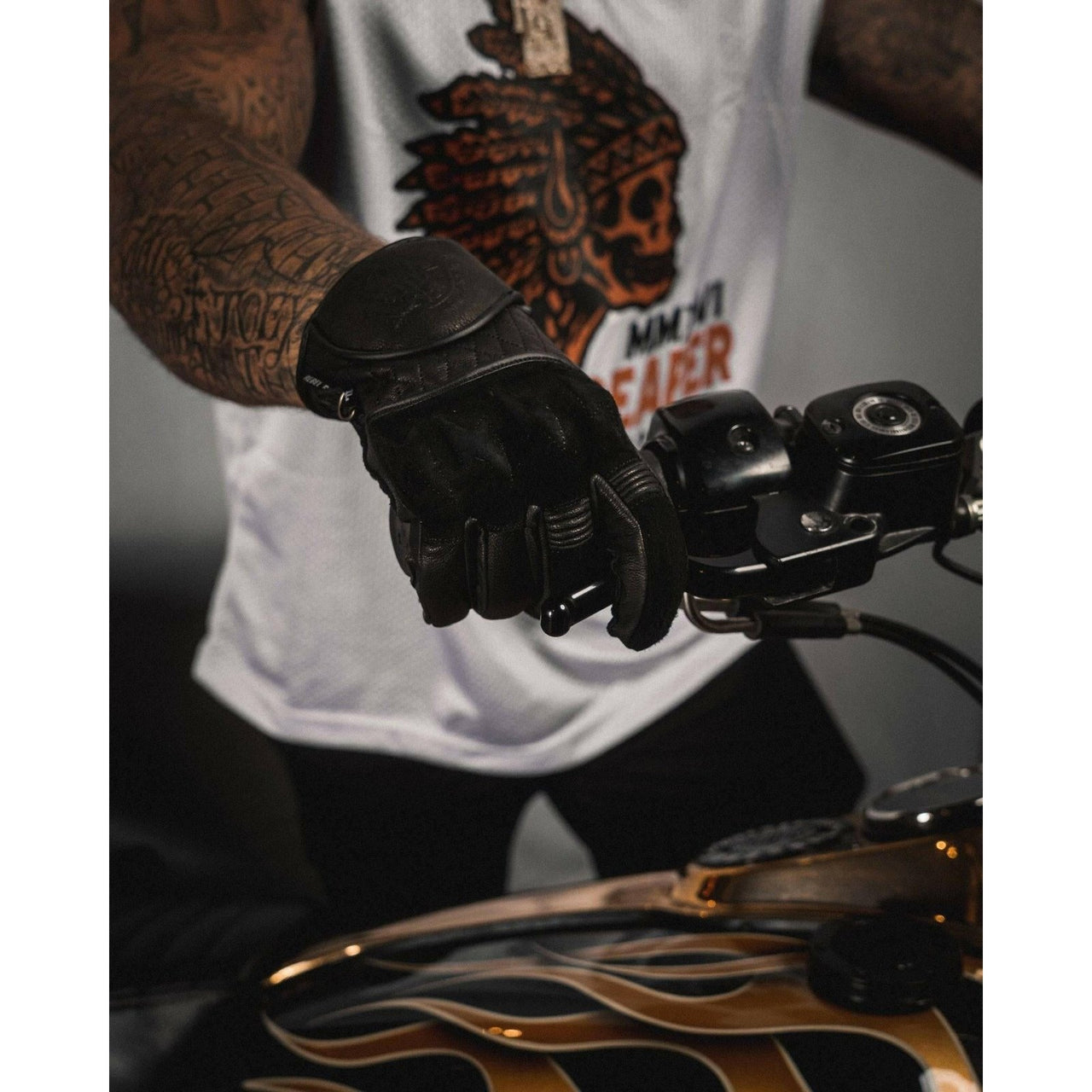 Leather Motorcycle Riding Gloves - Modern Roper - Black Suede