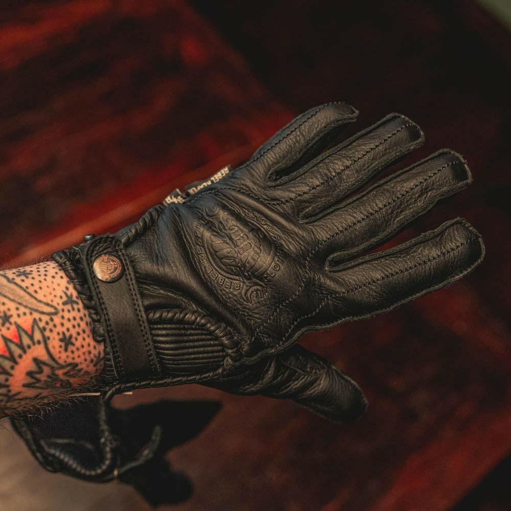 Leather Motorcycle Riding Gloves - Modern Roper - Black