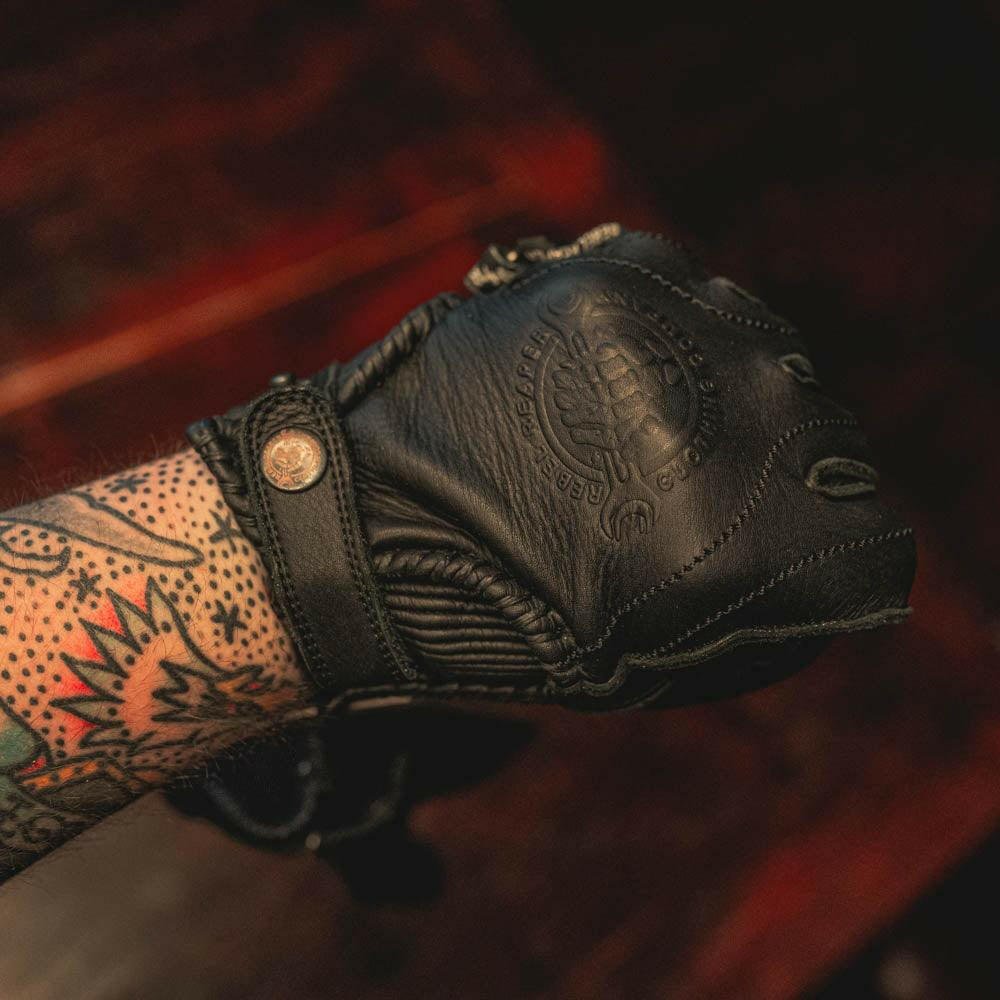Leather Motorcycle Riding Gloves - Modern Roper - Black