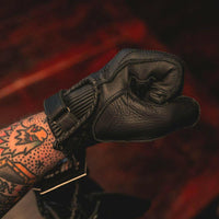Thumbnail for Leather Motorcycle Riding Gloves - Modern Roper - Black