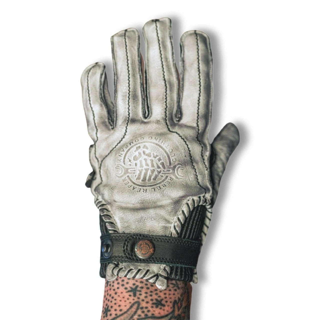 Leather Motorcycle Riding Gloves - Modern Roper - Distressed White