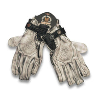 Thumbnail for Leather Motorcycle Riding Gloves - Modern Roper - Distressed White - Rebel Reaper Clothing CompanyLeather Gloves
