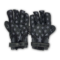 Thumbnail for Leather Motorcycle Riding Gloves - Modern Roper - Grey Stars