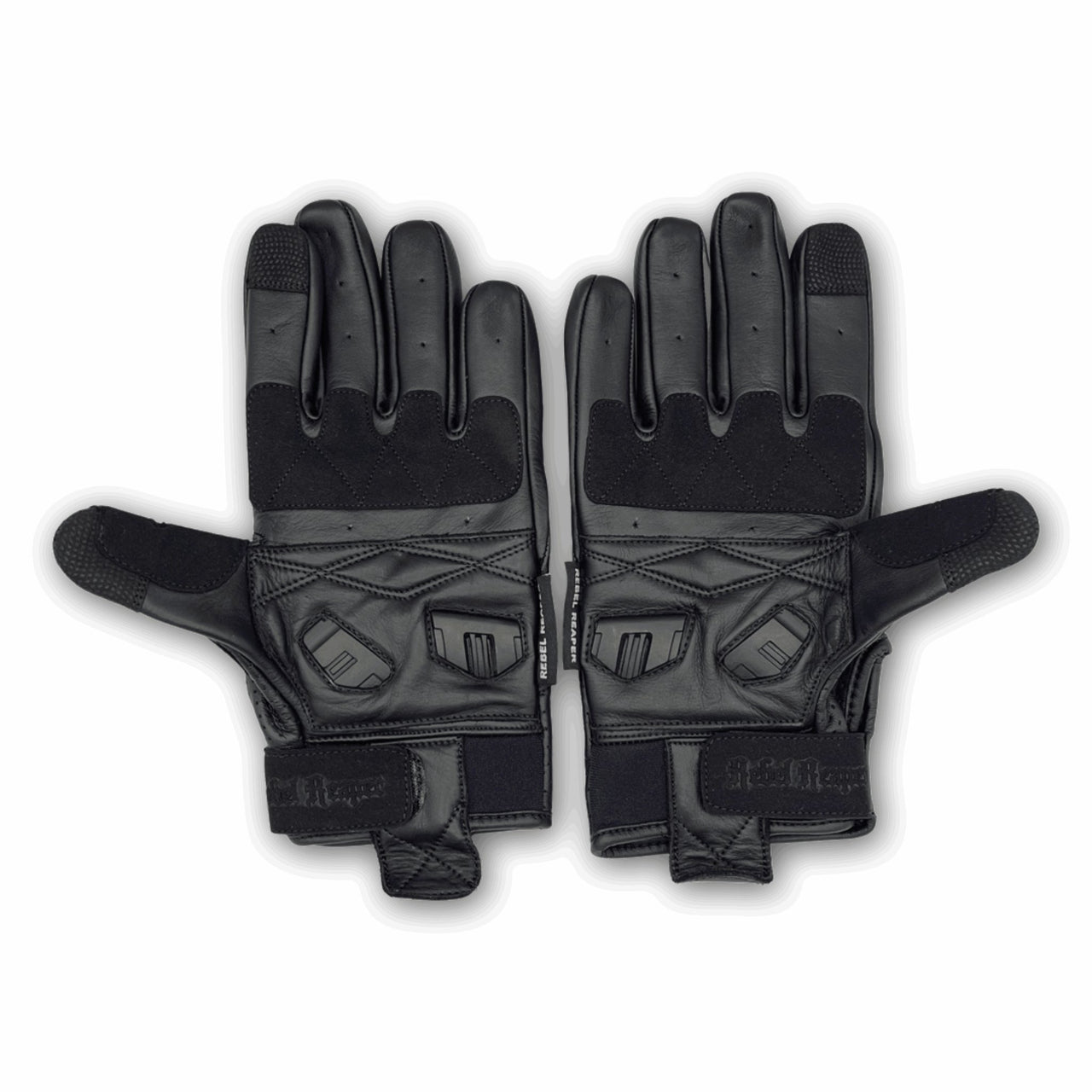 Leather Perforated Motorcycle Riding Gloves - Modern - Black