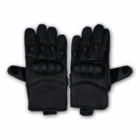 Thumbnail for Leather Perforated Motorcycle Riding Gloves - Modern - Black