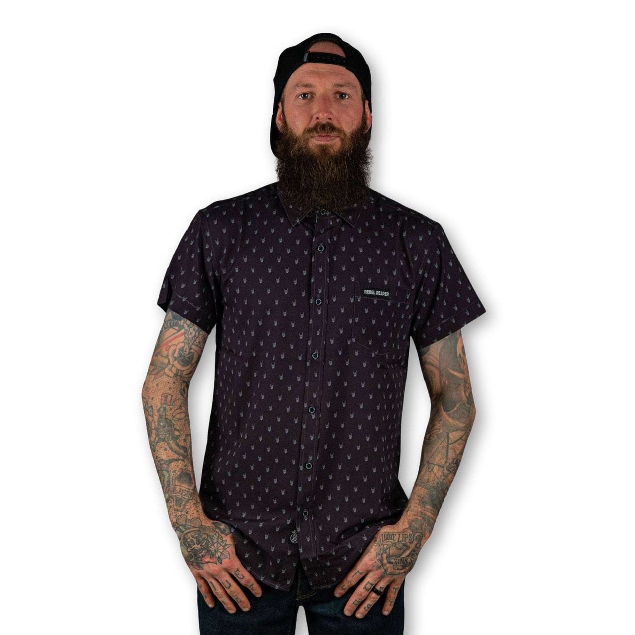 Maroon Metal Hand Shirt - Rebel Reaper Clothing Company Button Up Shirt Men's