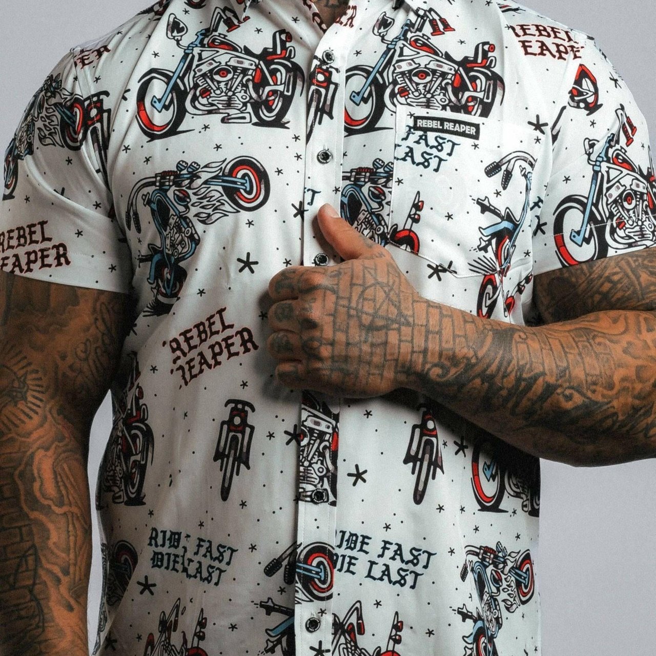 American Tattoo Flash Choppers | Button Up Shirt | White