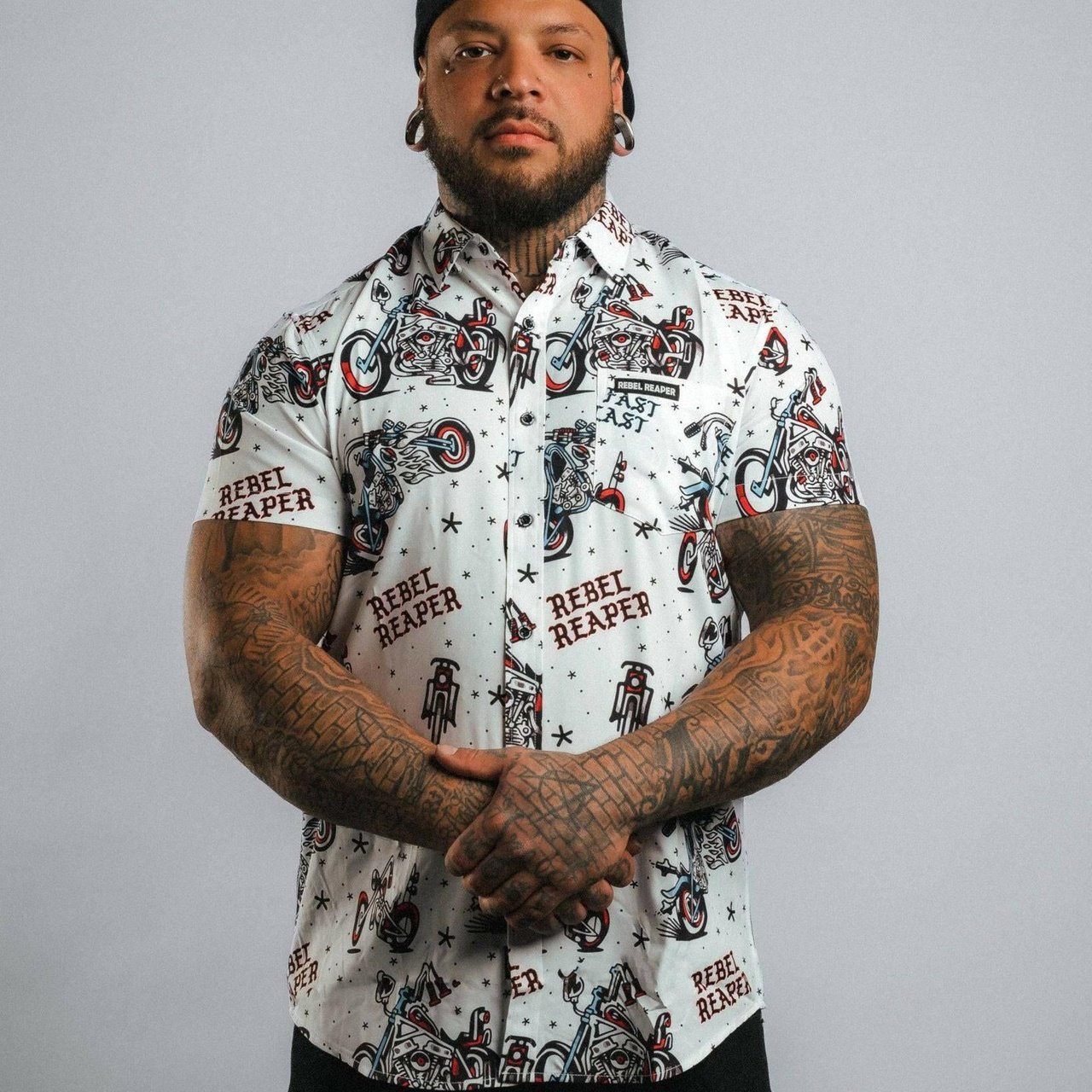 American Tattoo Flash Choppers | Button Up Shirt | White