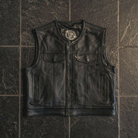 Thumbnail for Muerte Short Torso BLack Leather Mens Vest