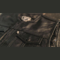 Thumbnail for Muerte Short Torso BLack Leather Mens Vest - Rebel Reaper Clothing Company Men's Vest
