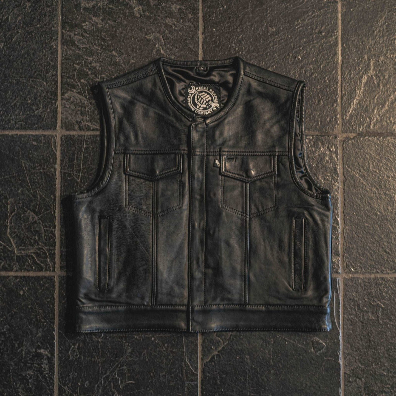 Muerte Short Torso BLack Leather Mens Vest - Rebel Reaper Clothing Company Men's Vest