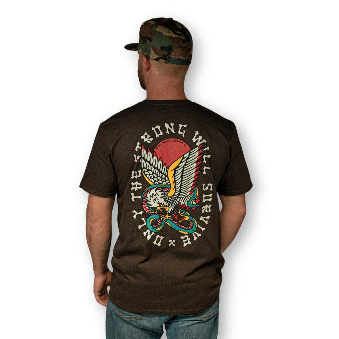Only the Strong Survive Brown T-Shirt - Rebel Reaper Clothing Company T-Shirt