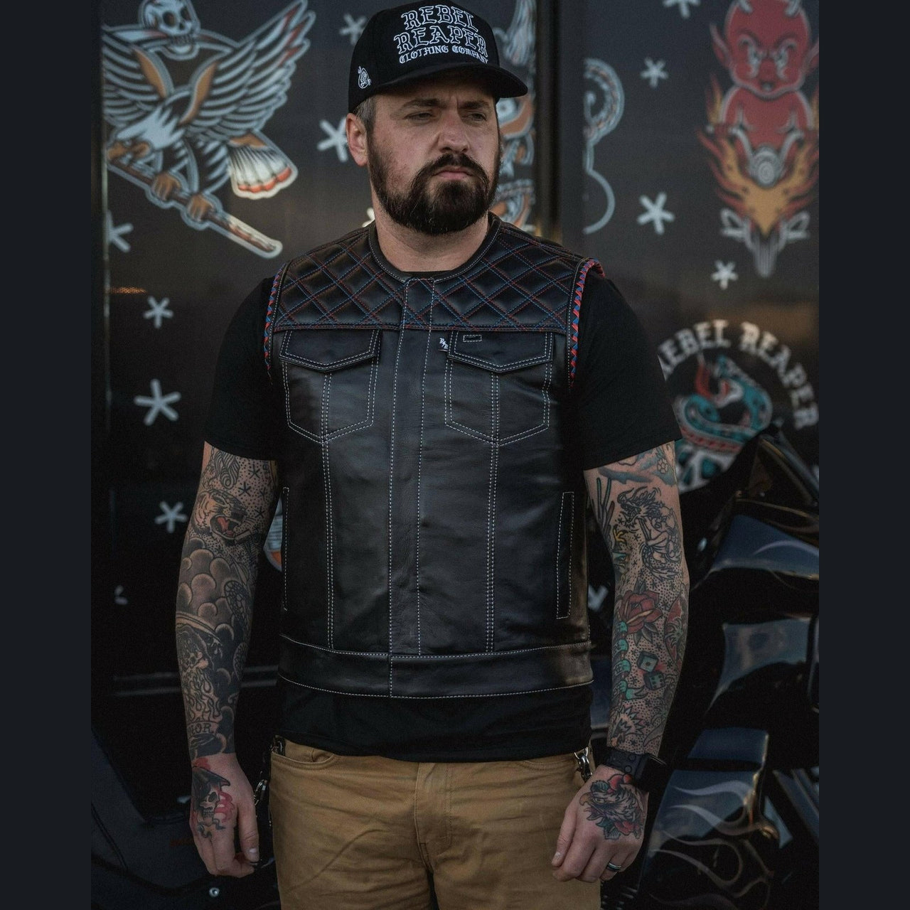 Patriot Black Leather Mens Vest