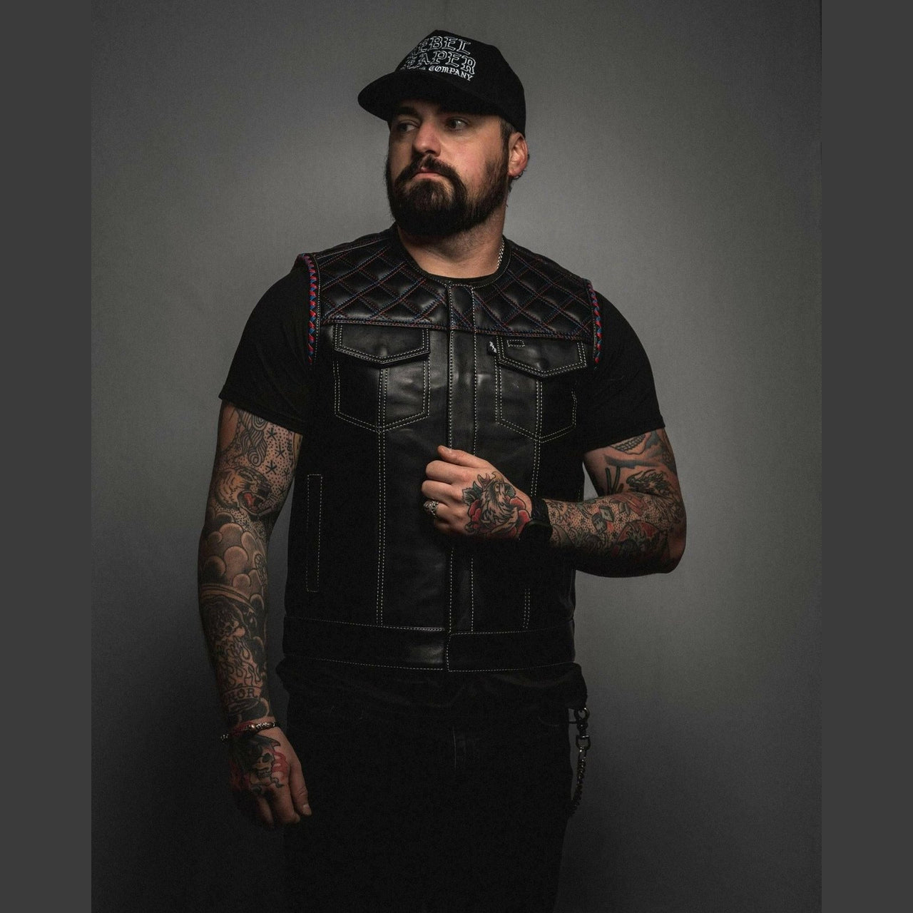 Patriot Black Leather Mens Vest