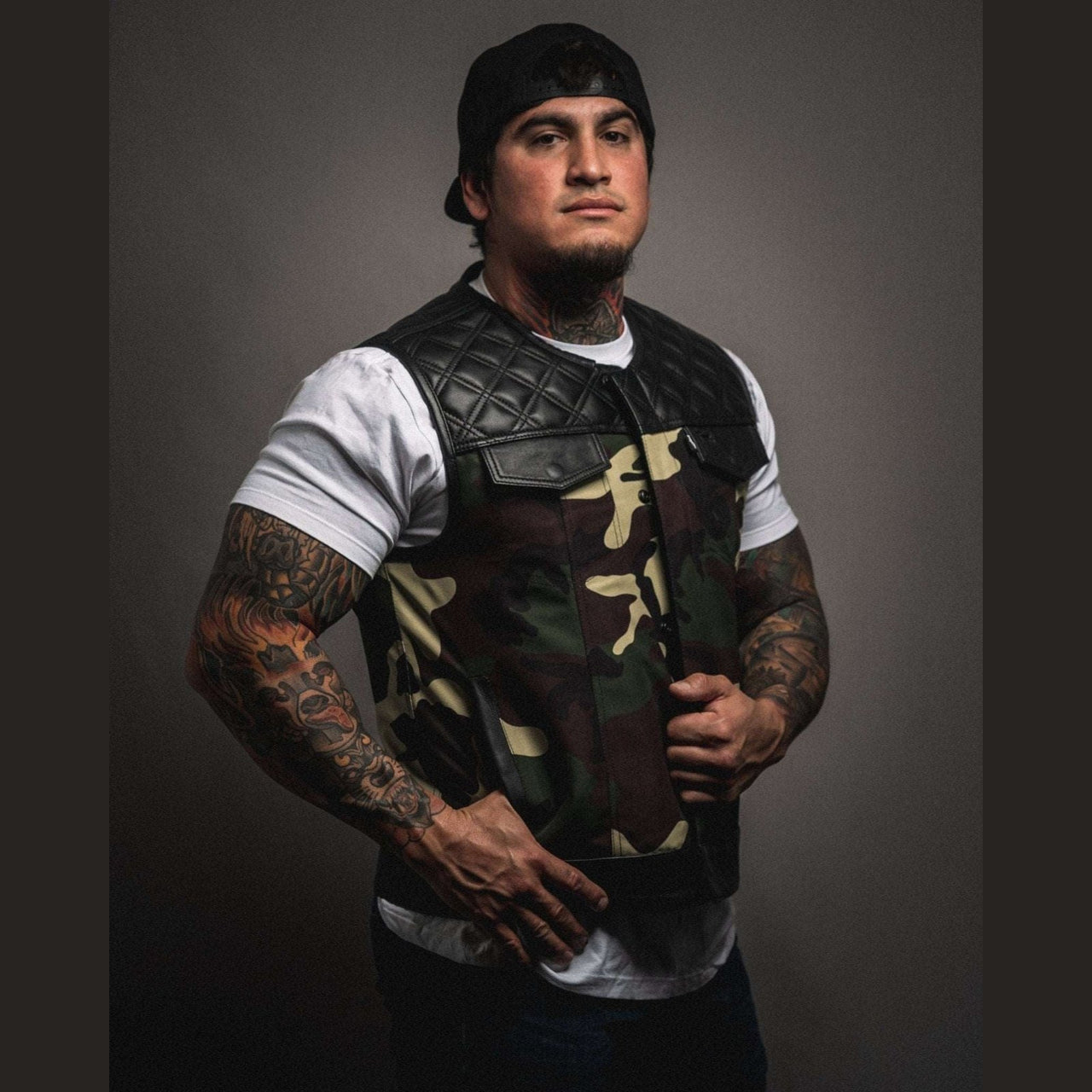 Predator Camo Cordura Leather Shoulders Mens Vest - Rebel Reaper Clothing Company Men's Vest