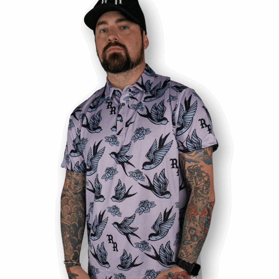 Purple Tranquil Swallows Polo - Rebel Reaper Clothing Company Polo