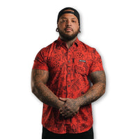 Thumbnail for Red Tattoo Flash Shirt - Rebel Reaper Clothing Company Button Up Shirt Men's