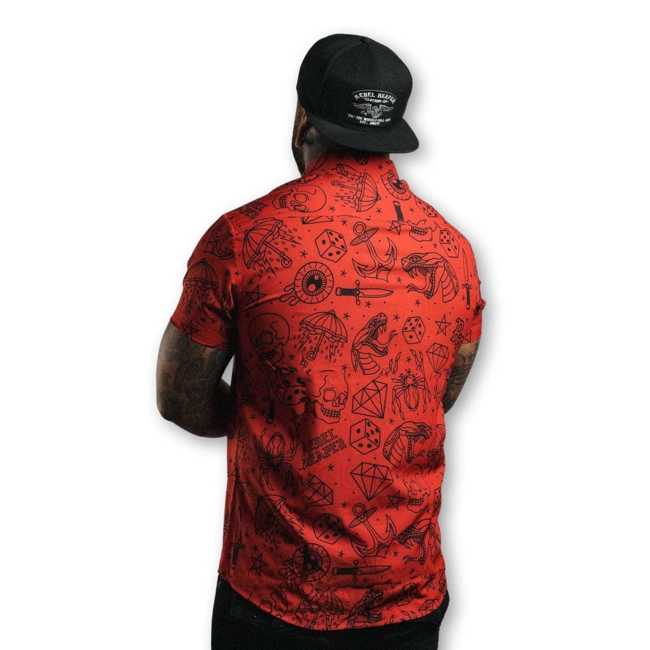 Red Tattoo Flash Shirt - Rebel Reaper Clothing Company Button Up Shirt Men's
