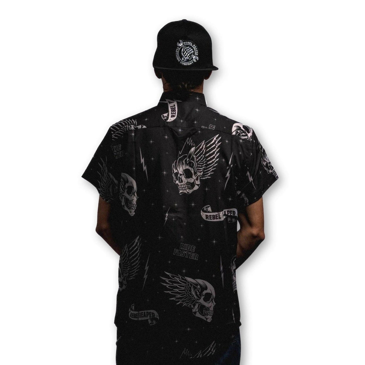 Scroll Tattoo Skulls | Button Up Shirt | Black