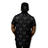 Thumbnail for Splatter Skulls | Button Up Shirt | Black