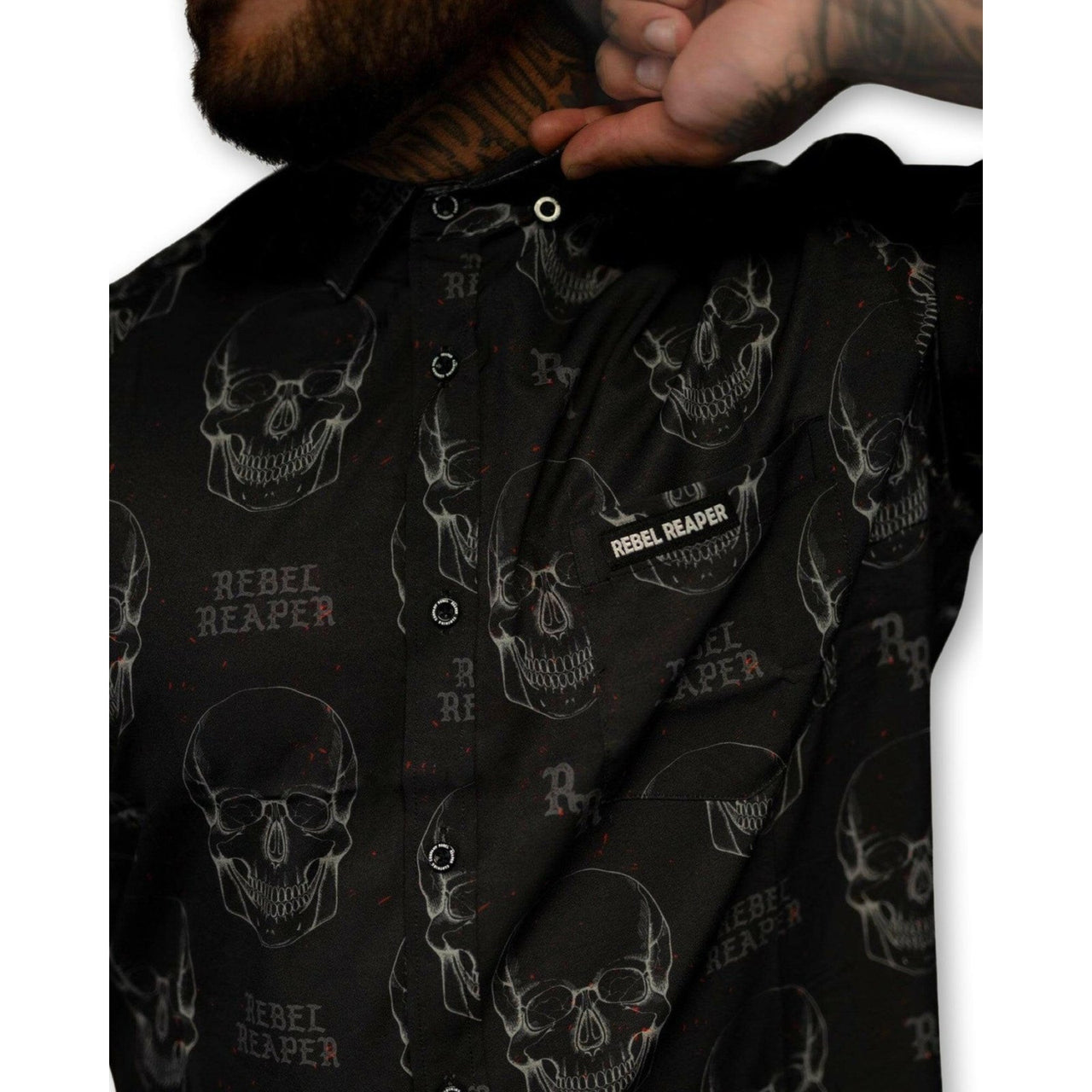 Splatter Skulls | Button Up Shirt | Black