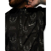 Thumbnail for Splatter Skulls | Button Up Shirt | Black
