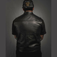 Thumbnail for Tino Collared Black Leather Mens Vest
