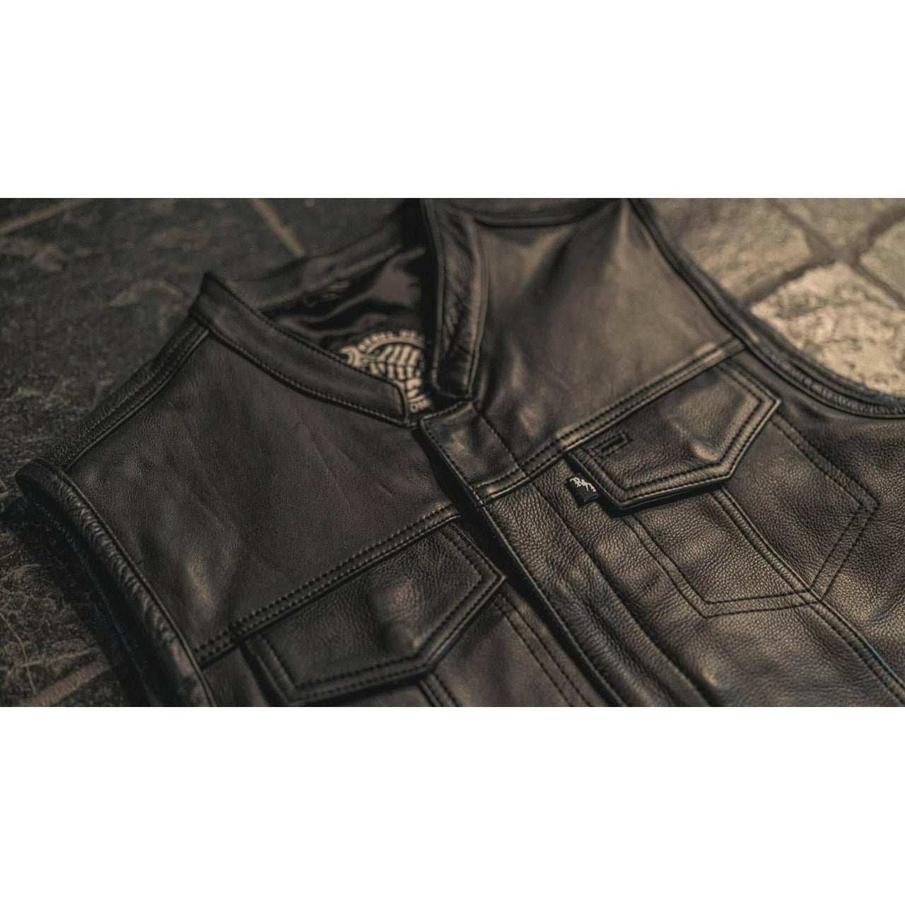 Tino Collared Black Leather Mens Vest - Rebel Reaper Clothing Company Men's Vest