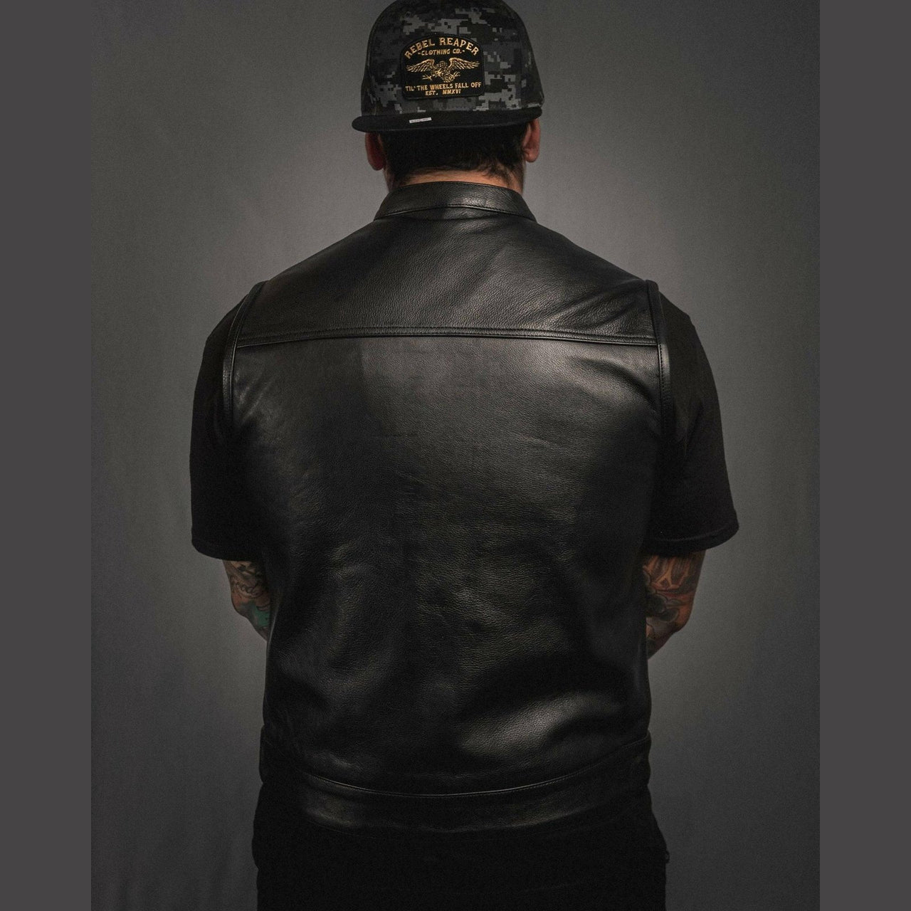 Tino Collared Black Leather Mens Vest