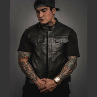 Thumbnail for Tino Collared Black Leather Mens Vest - Rebel Reaper Clothing Company Men's Vest
