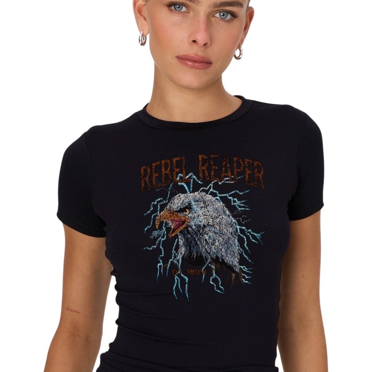 Women's Black Vintage Eagle Baby Tee - Rebel Reaper Clothing Company Women's Shirts