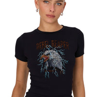 Thumbnail for Women's Black Vintage Eagle Baby Tee - Rebel Reaper Clothing Company Women's Shirts